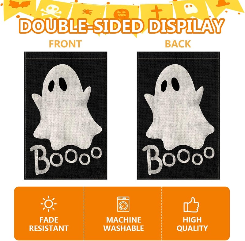 Agroon Halloween Ghost Garden Flag 12x18 Inch, Double Sided Holiday Burlap Yard Flag for Outdoor Decoration - Image 5